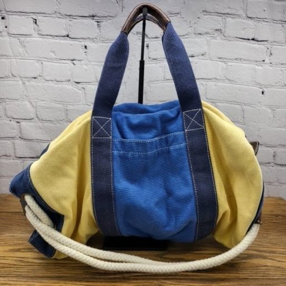 J. Crew Other - J.Crew Vintage Nautical Drawstring Duffel Bag Yellow And Navy
